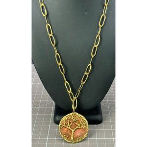 Mid Century Modern Mixed Metal & Copper Tree of LIfe Pendant Unique Chain